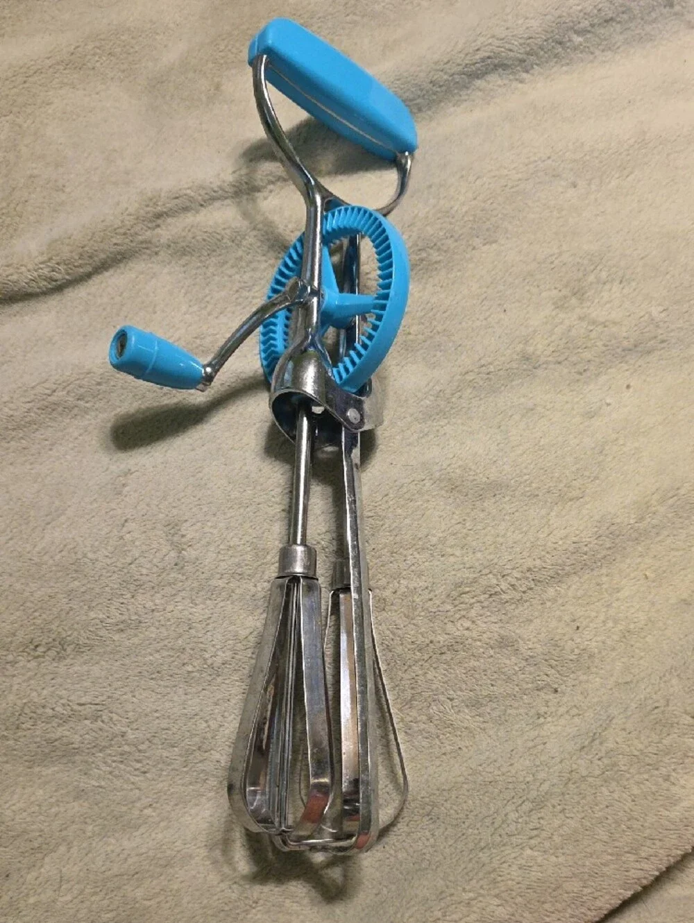 Blue Manual Hand Mixer Beater - Stainless Steel with Blue Handle